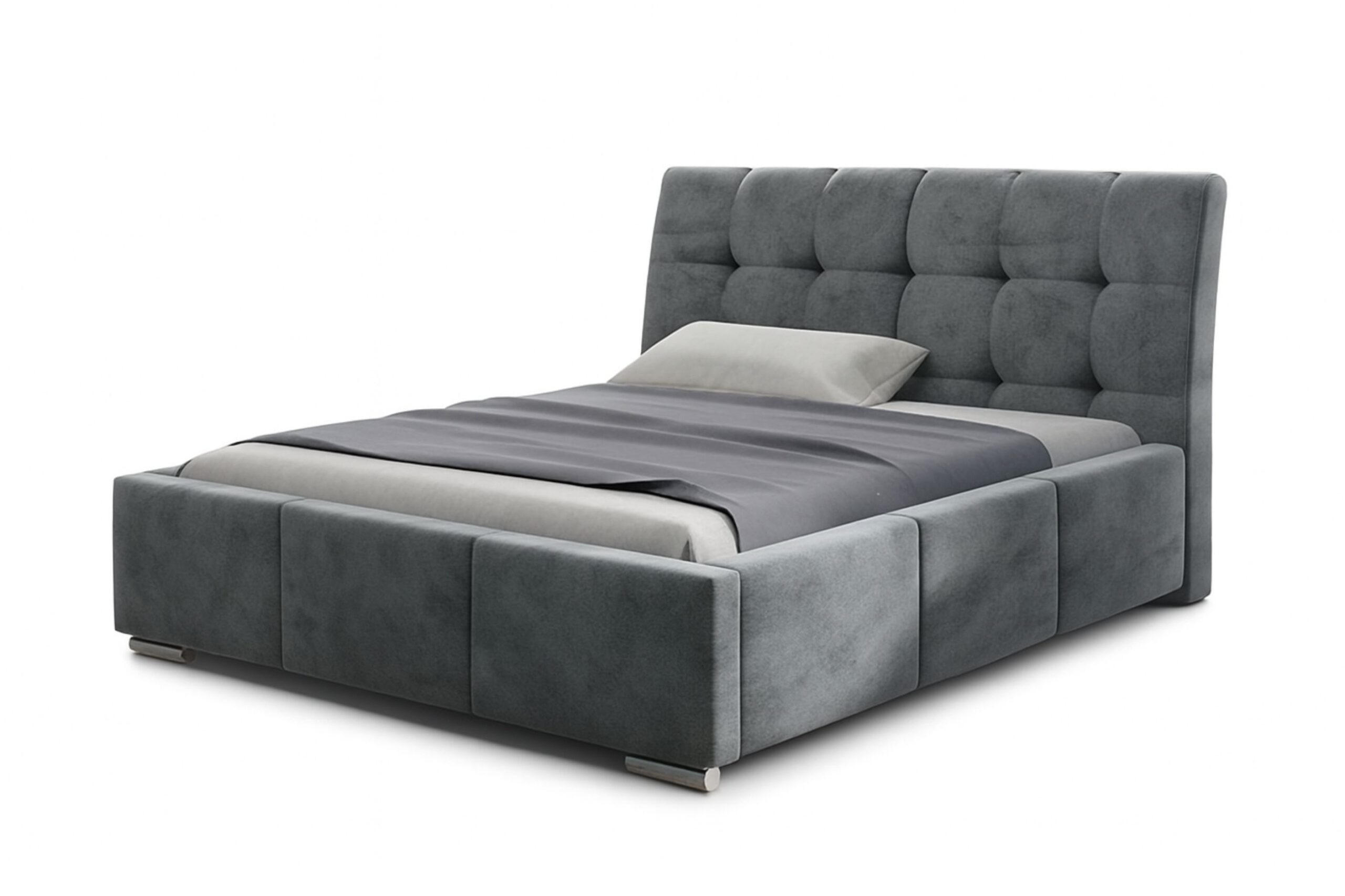 POLSTERBETT BARI mit Kopfteil, 200 x 200 cm, Doppelbett mit Bettkasten und Lattenrost aus Metall, Velourstoff, Frabe: Grau - Grau, Holz/Kunststoff (200/200cm) - Agmat-Furniture