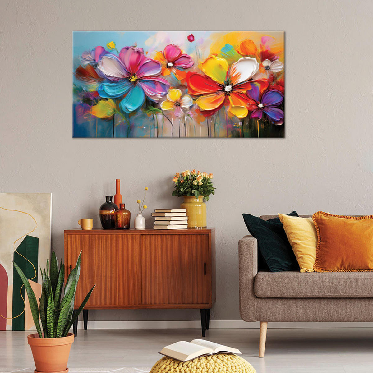 LEINWANDBILD Abstrakte pastellfarbene bunte Blumen - Multicolor, Textil (100/50cm) - Feeby