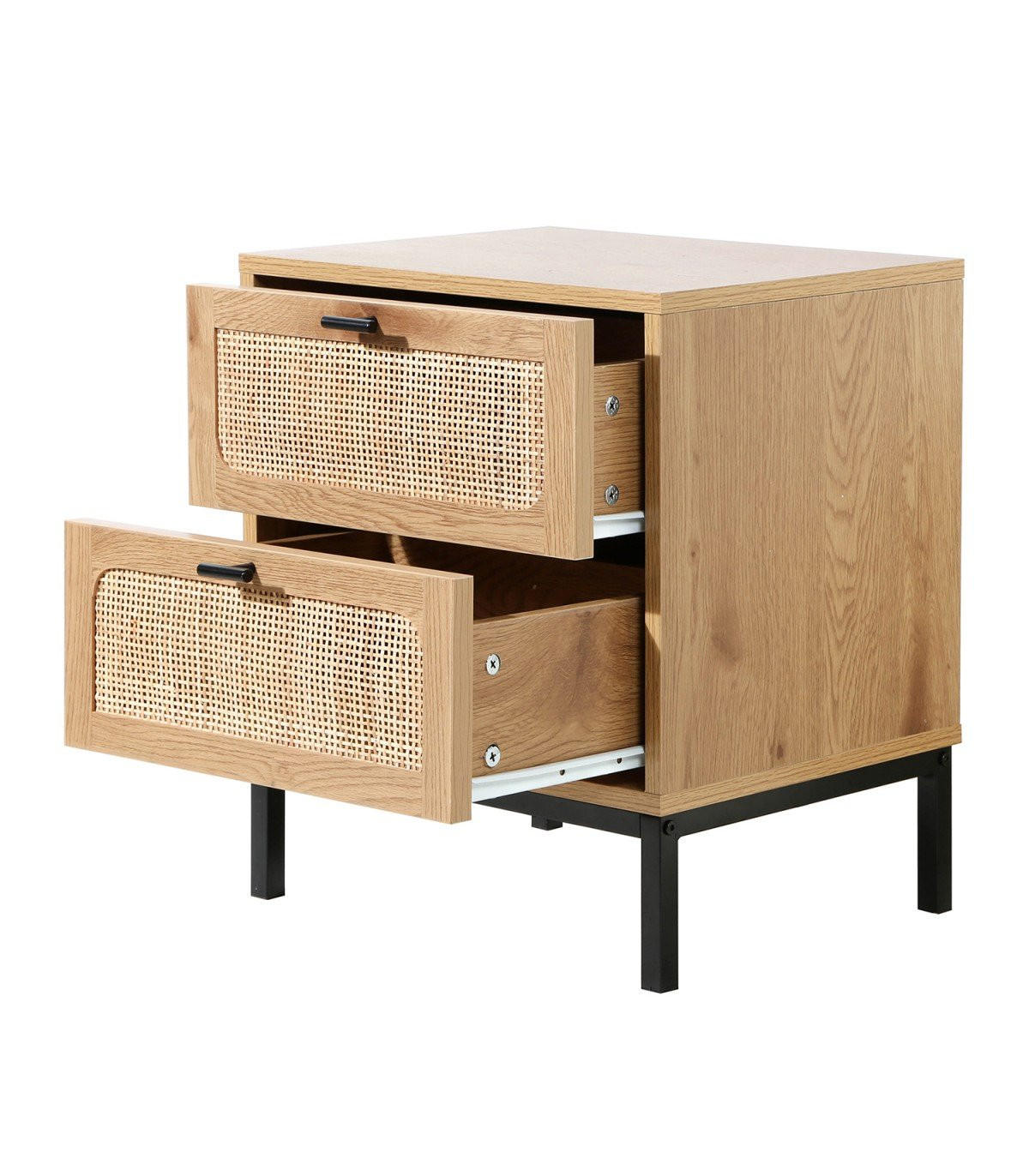 NACHTTISCH in Eiche Dekor mit 2 Schubladen aus Rattan H51cm - JAYA - Apfelbaumfarben, Holzwerkstoff (29/51/45cm) - Calicosy
