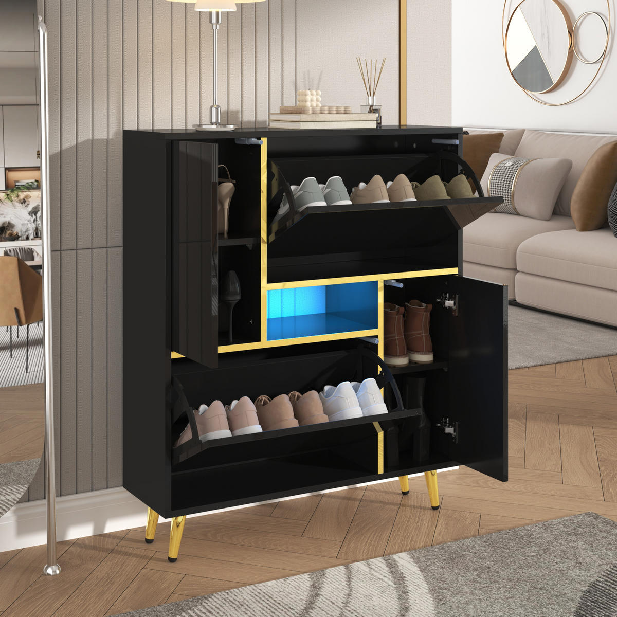 SCHUHSCHRANK LED 80x25x96 cm schwarz - Schwarz, Holzwerkstoff (80/96/25cm) - LEBENLANG