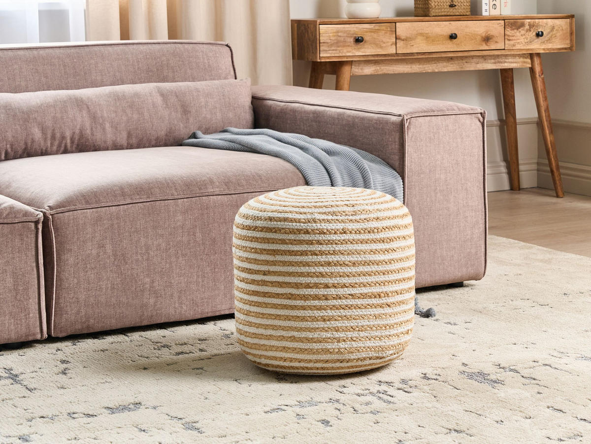 POUF Beige Resafa - Beige/Weiß, Naturmaterialen (40/40/40cm) - Beliani