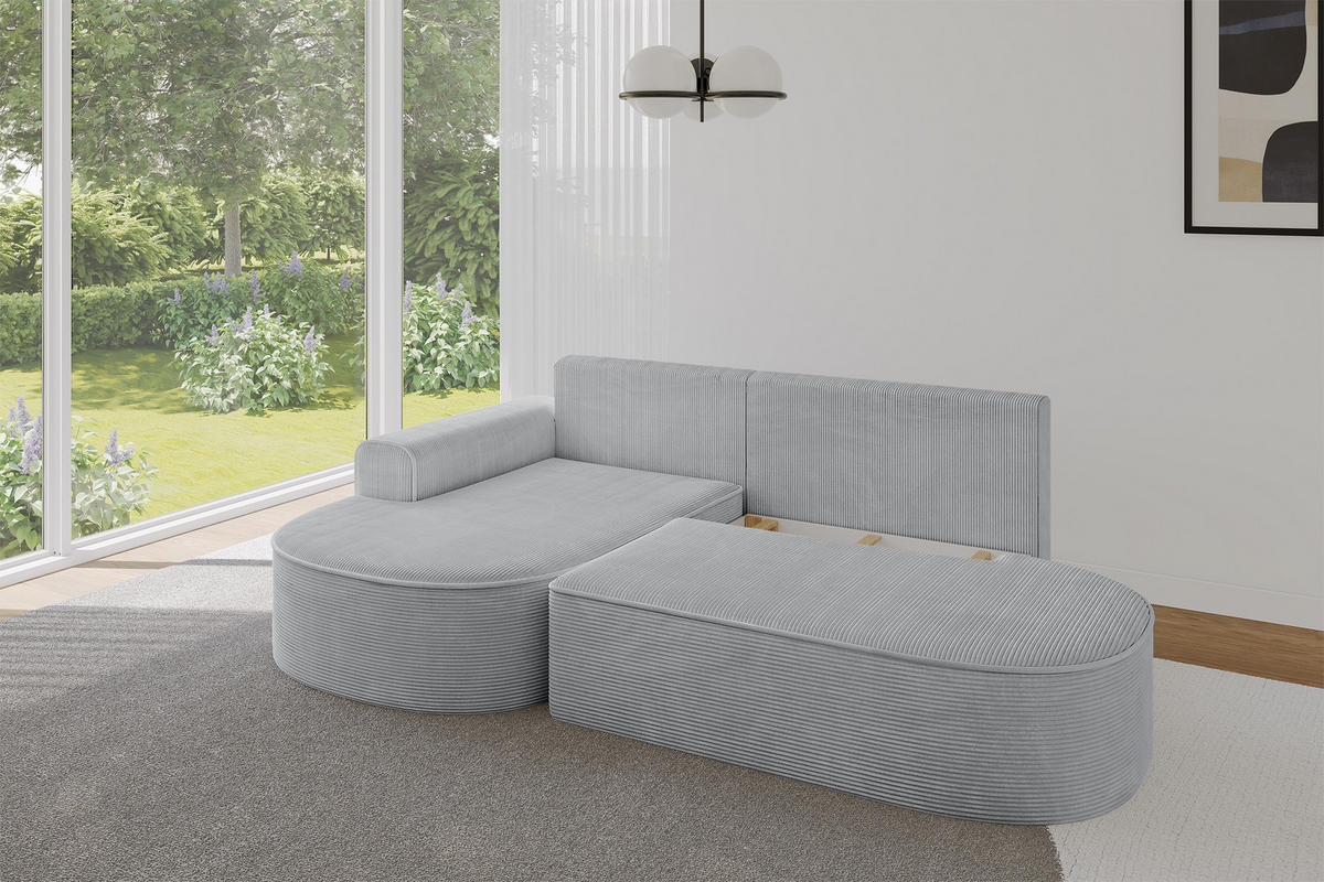 ECKSOFA mit Schlaffunktion und Bettkasten Ottomane Links MARI-L1-S - 283x167x85 cm Grau Cord - Graphitfarben/Schwarz, Holzwerkstoff/Kunststoff (283/167cm) - ALTDECOR