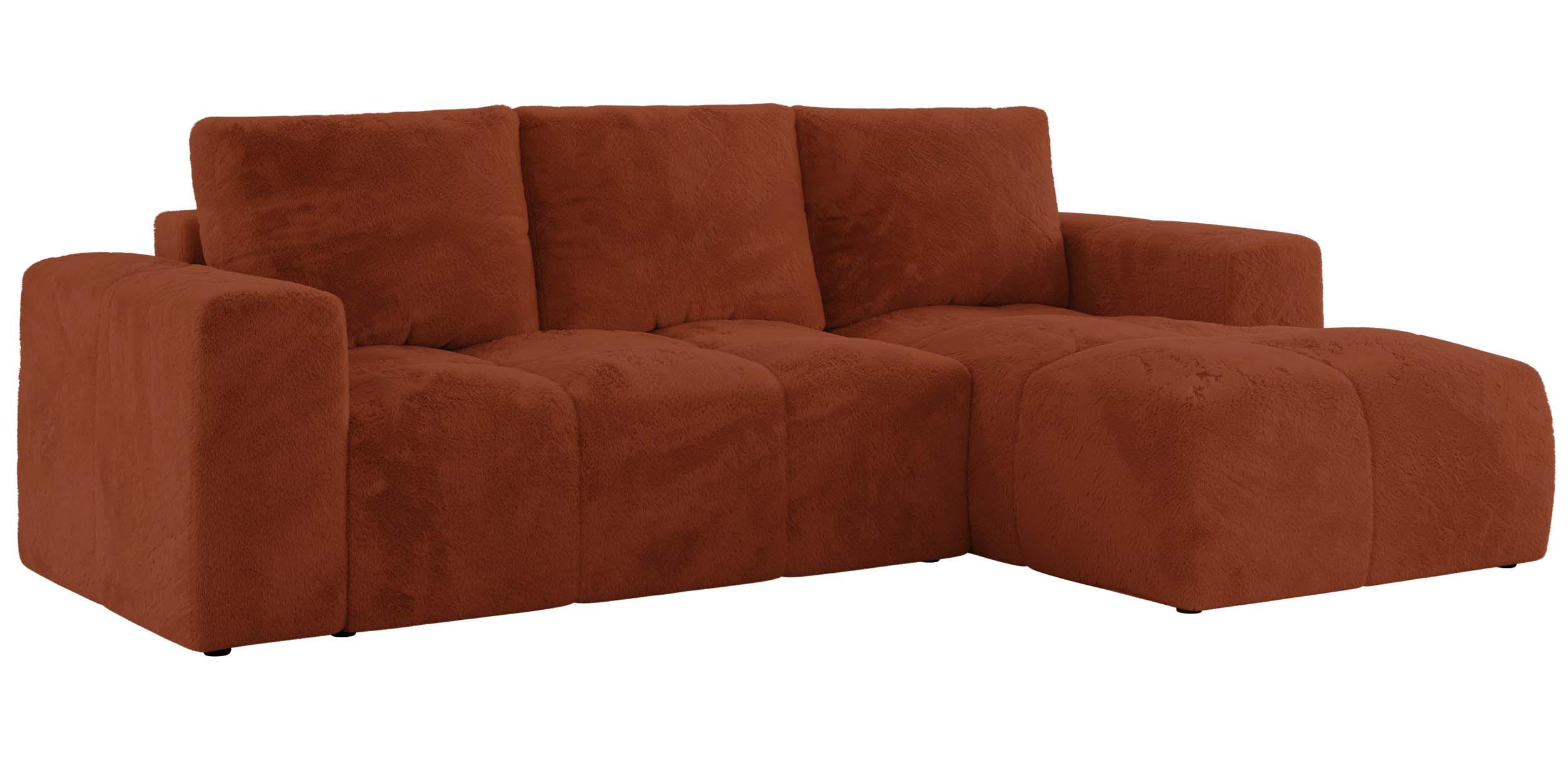ECKSOFA MONIVA Orange Plüsch - Rechts - Schwarz/Orange, Textil (266/164cm) - MKS