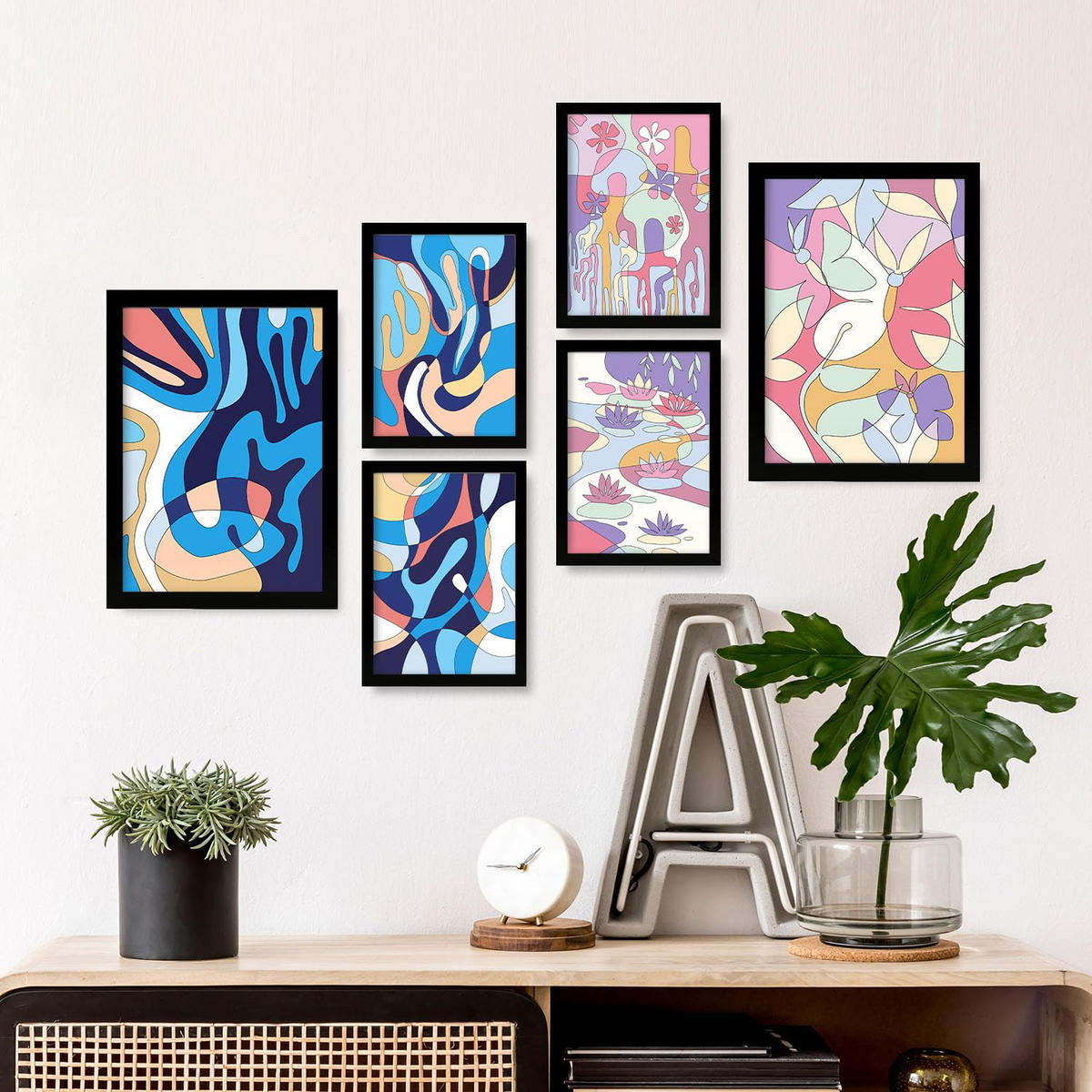 POSTER Set Mit 6 Ethischer Stil Abstrakt Größe A3 & A4 Schwarzer Rahmen - Schwarz, Papier (29.7/1cm) - Nacnic