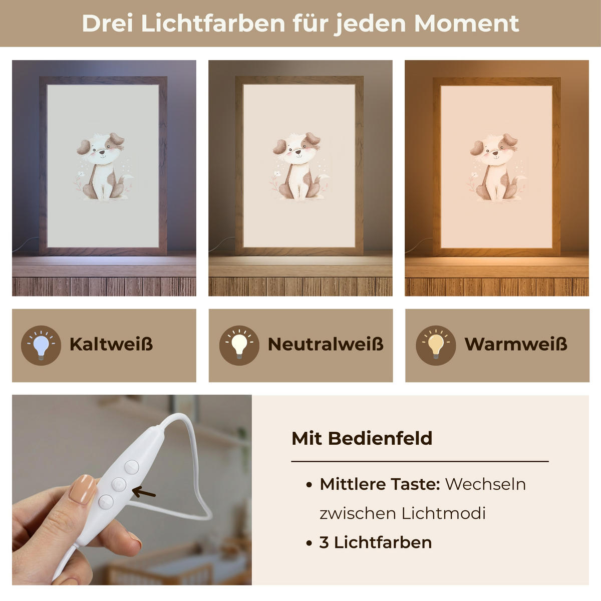 NACHTTISCHLAMPE Hund - Gefleckt - Braun 20x30 cm - Beige, Holzwerkstoff (8/20/30cm) - OnlyWow