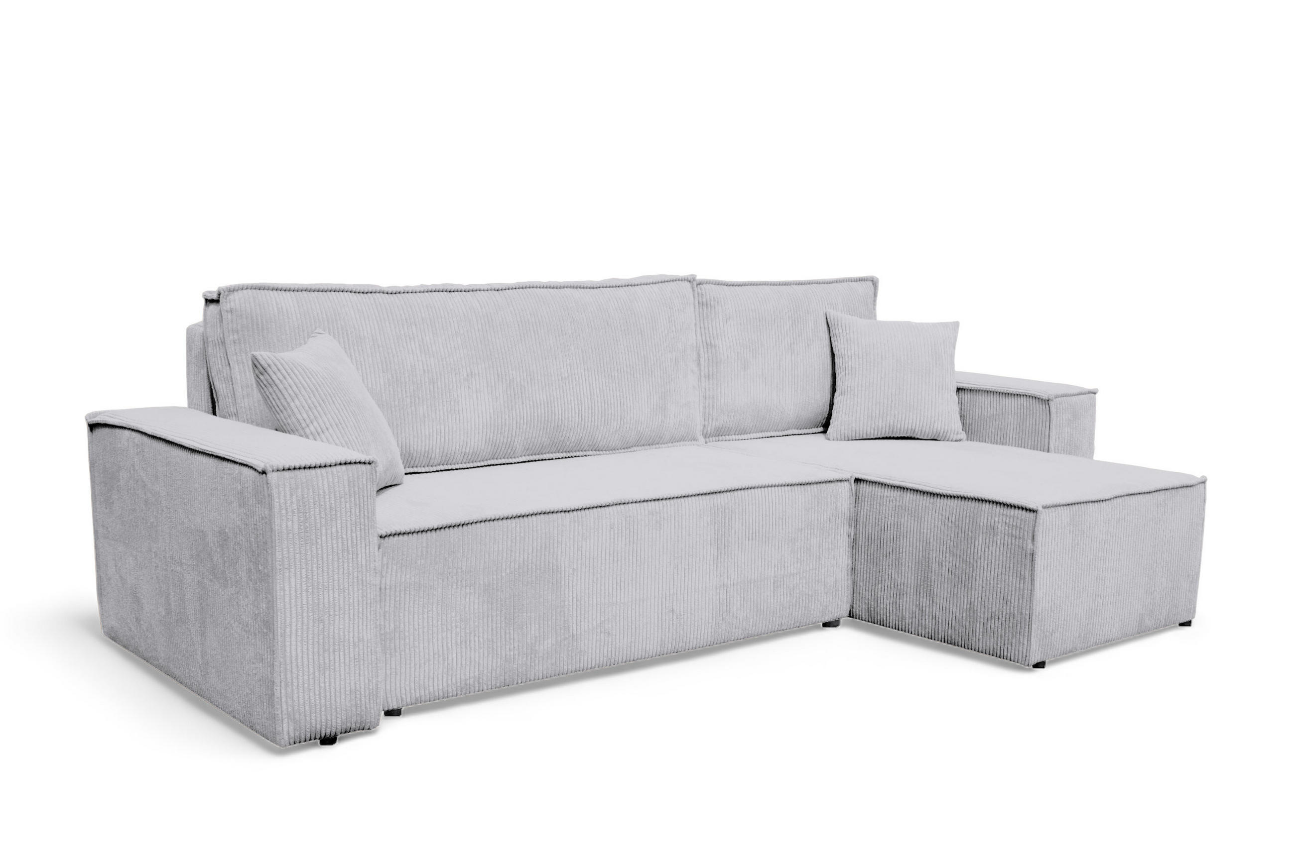 ECKSOFA Hugo L in L-Form mit Schlaffunktion und Bettkasten, Farbe: Hellgrau, Cordstoff, Ottomane Unsiversal - Hellgrau, Textil (244/145cm) - VENASI MÖBEL