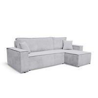 ECKSOFA Hugo L in L-Form mit Schlaffunktion und Bettkasten, Farbe: Hellgrau, Cordstoff, Ottomane Unsiversal - Hellgrau, Textil (244/145cm) - VENASI MÖBEL