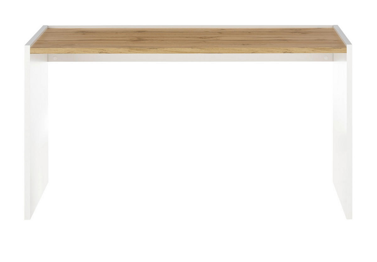 SCHREIBTISCHKOMBINATION 3-teilig weiß, Eiche Wotan 143 cm, Büromöbel Set mit Aktenregal und Kommode - Eichefarben/Silberfarben, Holzwerkstoff/Kunststoff (140/143/76cm) - Furn.Design