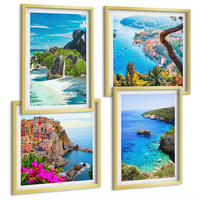 BILDER SET 4er Set - 50x50 cm & 40x60 cm Goldrahmen - Palmen am Meer, blaues Wasser - Goldfarben, Kunststoff (50/50cm) - TULUP