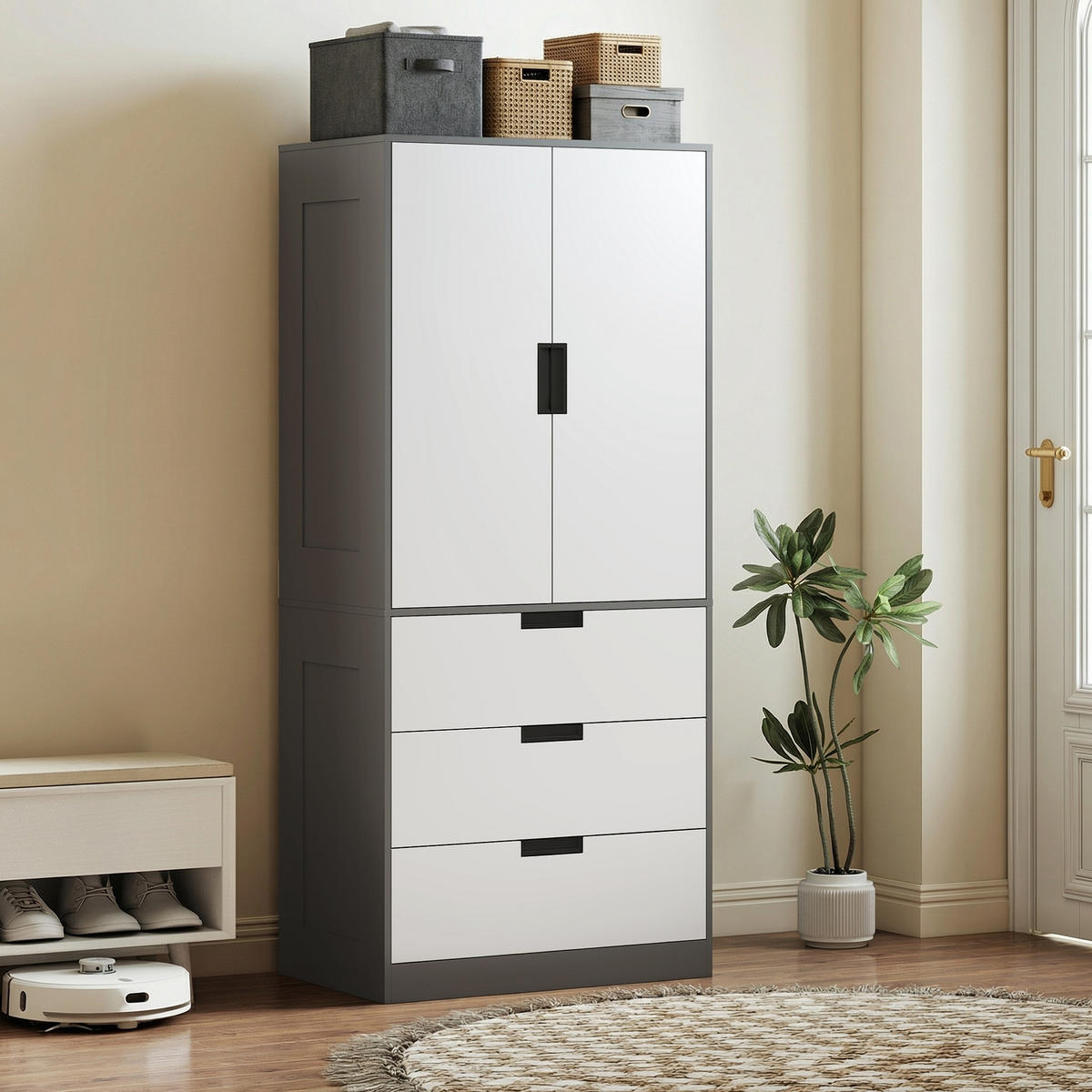 KLEIDERSCHRANK DE-17198 3 Schubladen & Soft-Close-Türen Grau - Grau, Holzwerkstoff (50/180/80cm) - ComfortXL