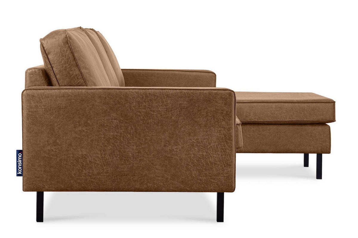ECKSOFA-RECHTS INVIA mit Armlehnen vintage, Lederoptik-Stoff, braun - Schwarz/Braun, Textil (234/160cm) - KONSIMO®