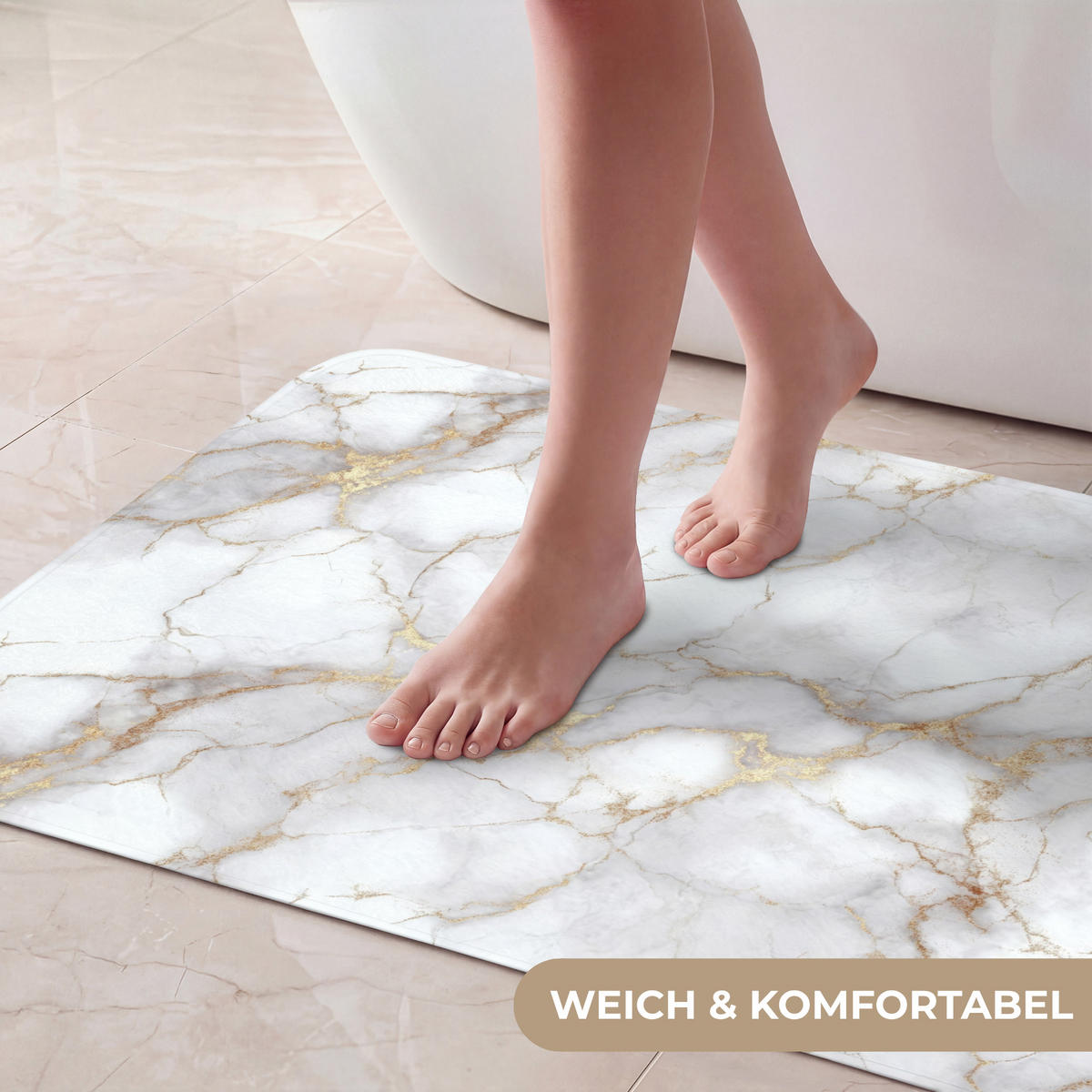 KÚPEĽŇOVÁ PREDLOŽKA Biela - zlatá - mramorová - sivá 80x50 cm - biela, textil/plast (80/50cm) - OnlyWow