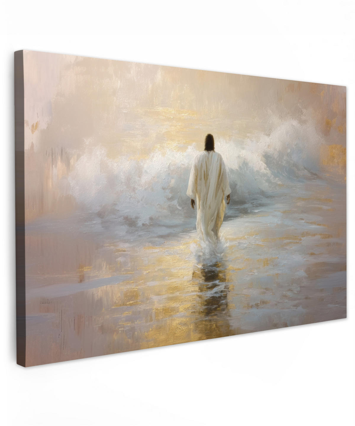 LEINWANDBILD Gemälde - Welle - Jesus - Abstrakt XXL 150x100 cm - Goldfarben, Textil (150/100cm) - MuchoWow