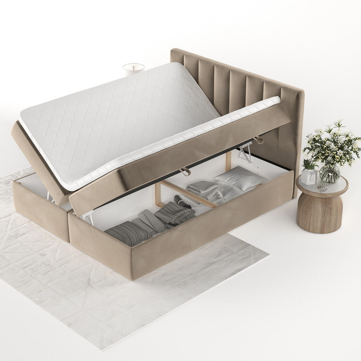 BOXBETT Bari 200/200 cm Taupe im Paros Stoff - Taupe, Holz/Holzwerkstoff (200/200cm) - AltaBeds