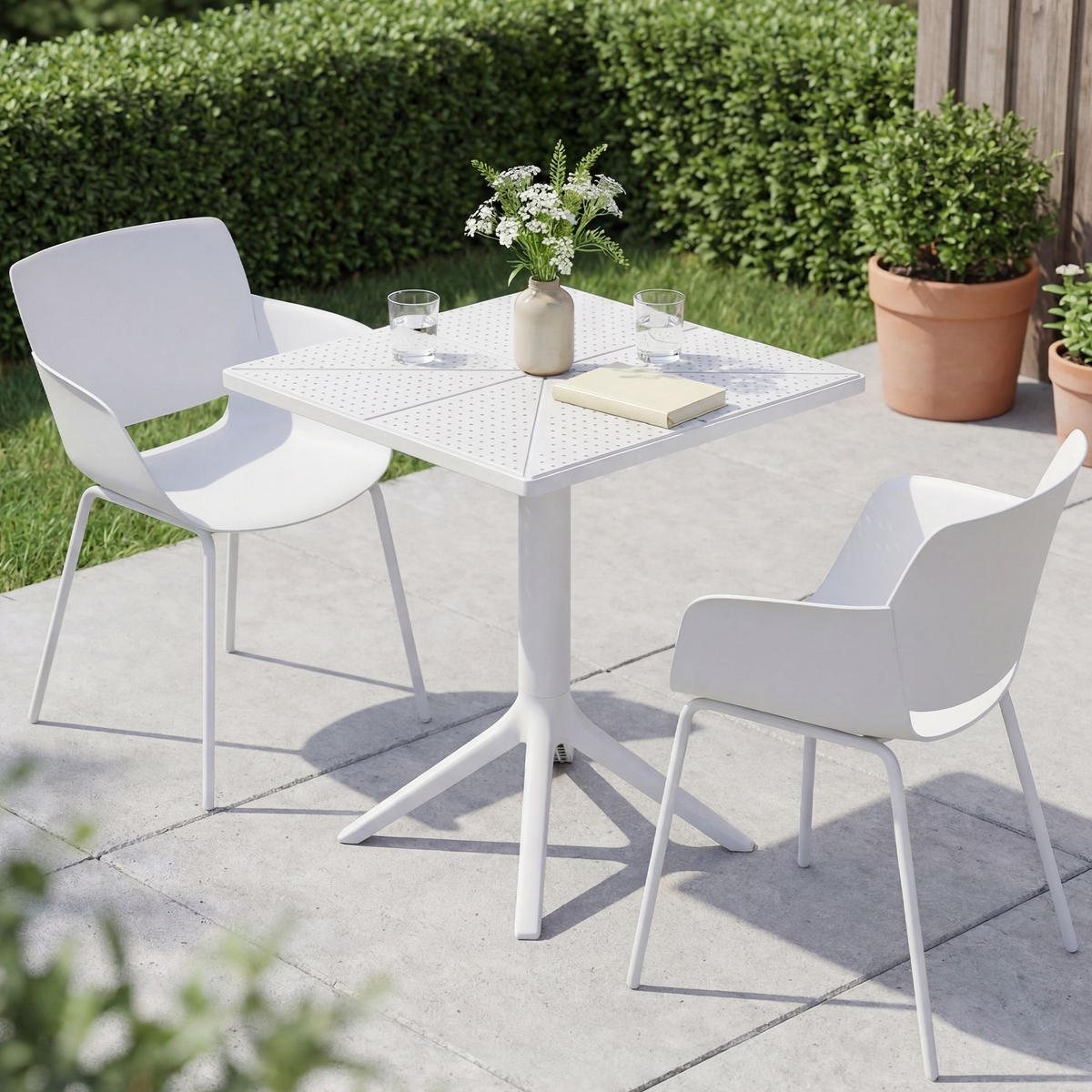 GARTENMÖBEL-SET Alma 2 Stühle 168x60x80cm Kunststoff Weiß Balkonset - Weiß, Kunststoff - DELUKE