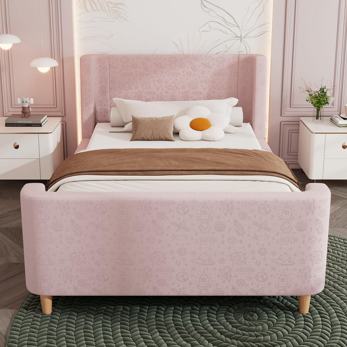 POLSTERBETT 90 x 200 cm in Rosa Samt，Ohne Matratze - Pink, Textil (90/200cm) - KOMHTOM