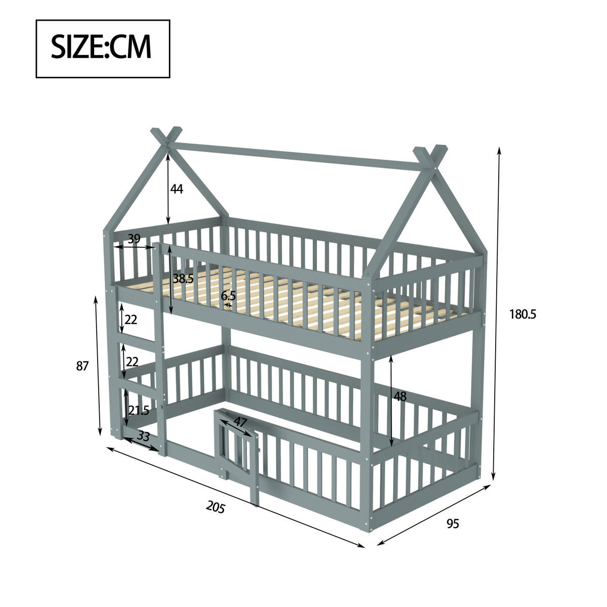 HAUSBETT 90/200 cm aus Holz mit Treppe und Rausfallschutz in Grau - Grau, Holz (90/200cm) - BEAOK