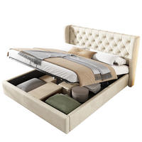 POLSTERBETT 140/190 cm mit hydraulischem Bettkasten, Lattenrost und Kopfteil in Ohrenform aus Samt, Beige - Beige, Textil (140/190cm) - Redom