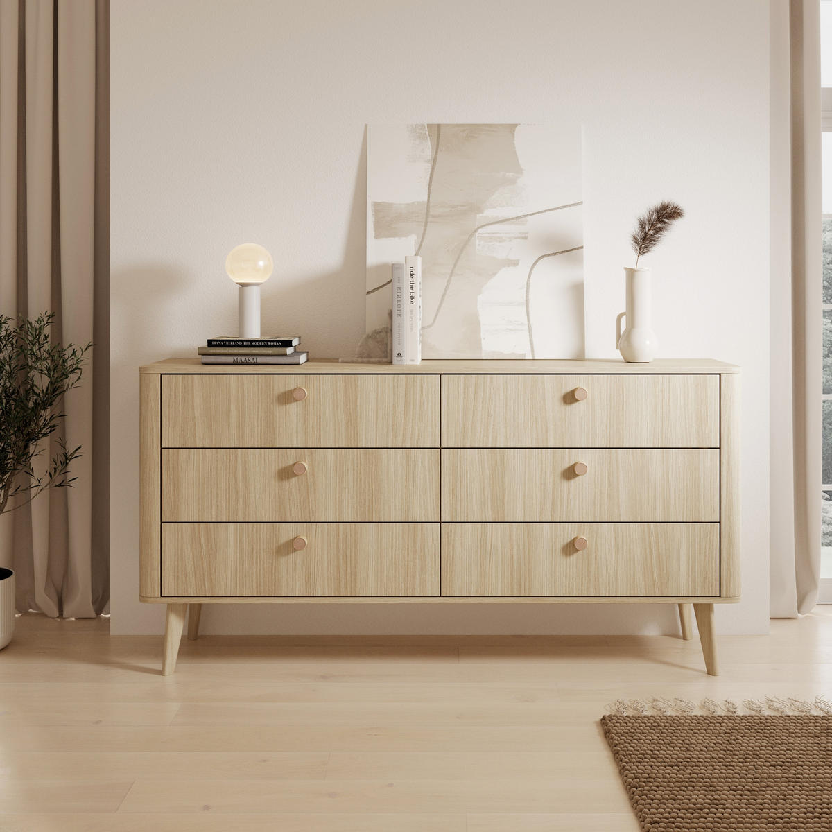 SIDEBOARD CHIARO 163,2/83,2/38cm mit 6 Schubladen Türen Eichefarben - Eichefarben, Holzwerkstoff (163.2/83.2/38cm) - MASSENO