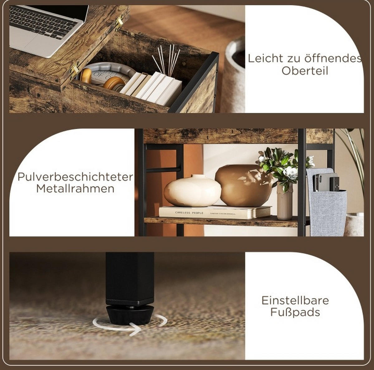 BEISTELLTISCH 60/29,8/58,5 cm Rustikal Braun mit Steckdosenleiste und USB-Anschlüssen - Braun, Holzwerkstoff (60/39.8/58.5cm) - OKWISH