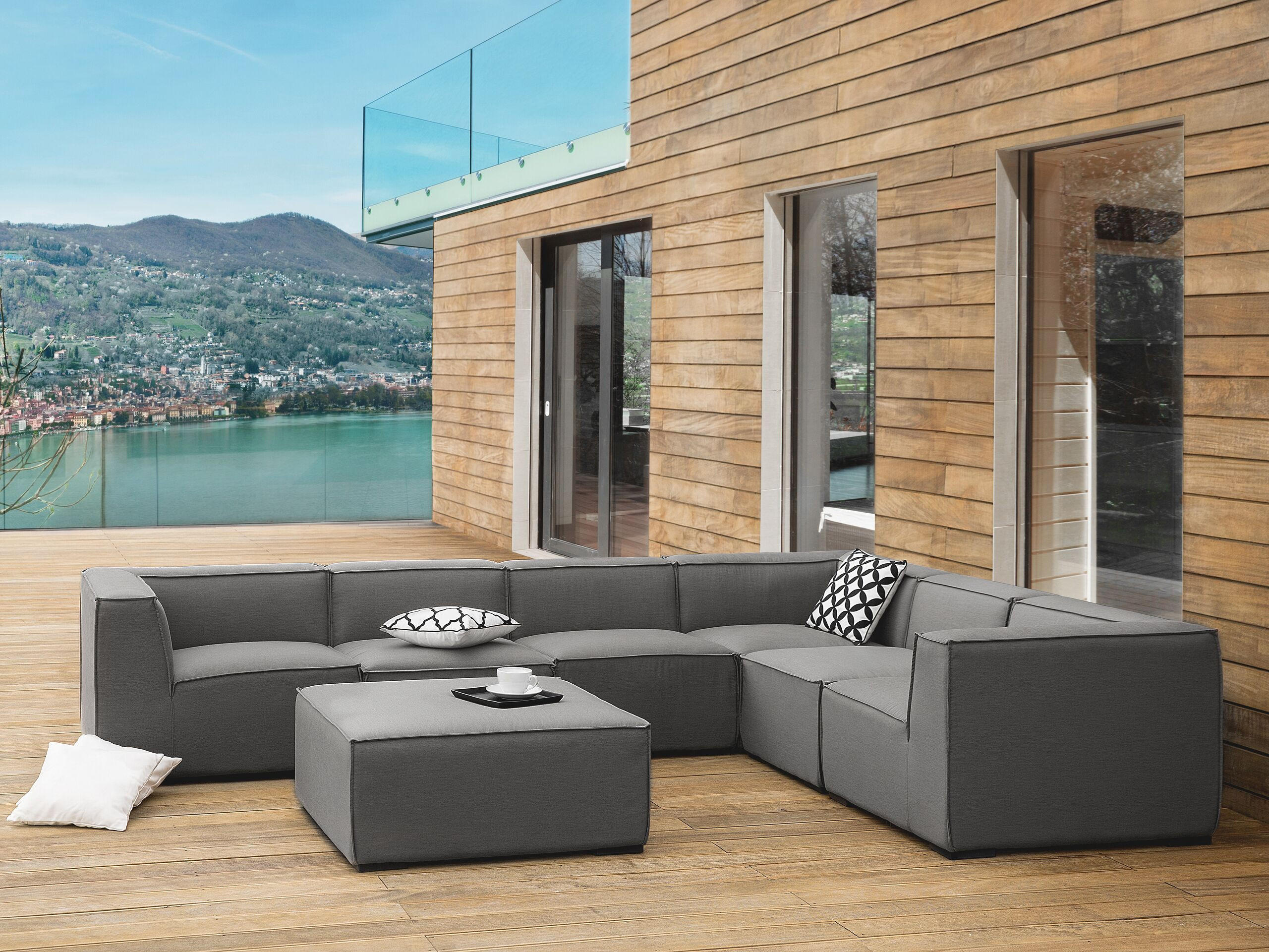 LOUNGE SET 7-Sitzer grau rechtsseitig modular Arezzo - Grau, Textil - Beliani