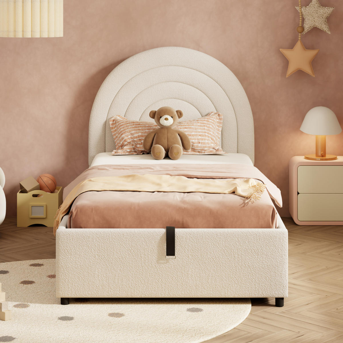 POLSTERBETT aus Schleife 90x200 cm in Beige mit hydraulischem Stauraum - Beige, Textil (90/200cm) - Modfu