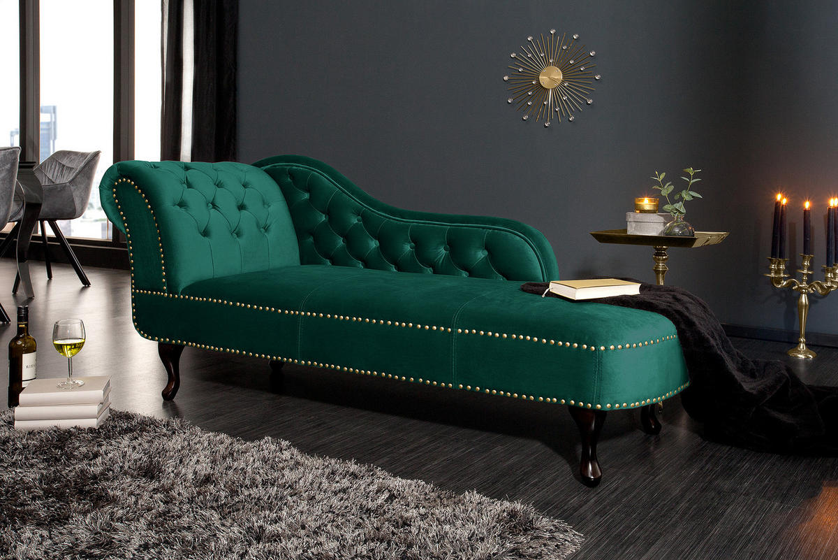 LIEGE CHESTERFIELD Samt Smaragdgrün 170 cm - Dunkelbraun/Grün, Holz/Textil (170/73/60cm) - riess-ambiente