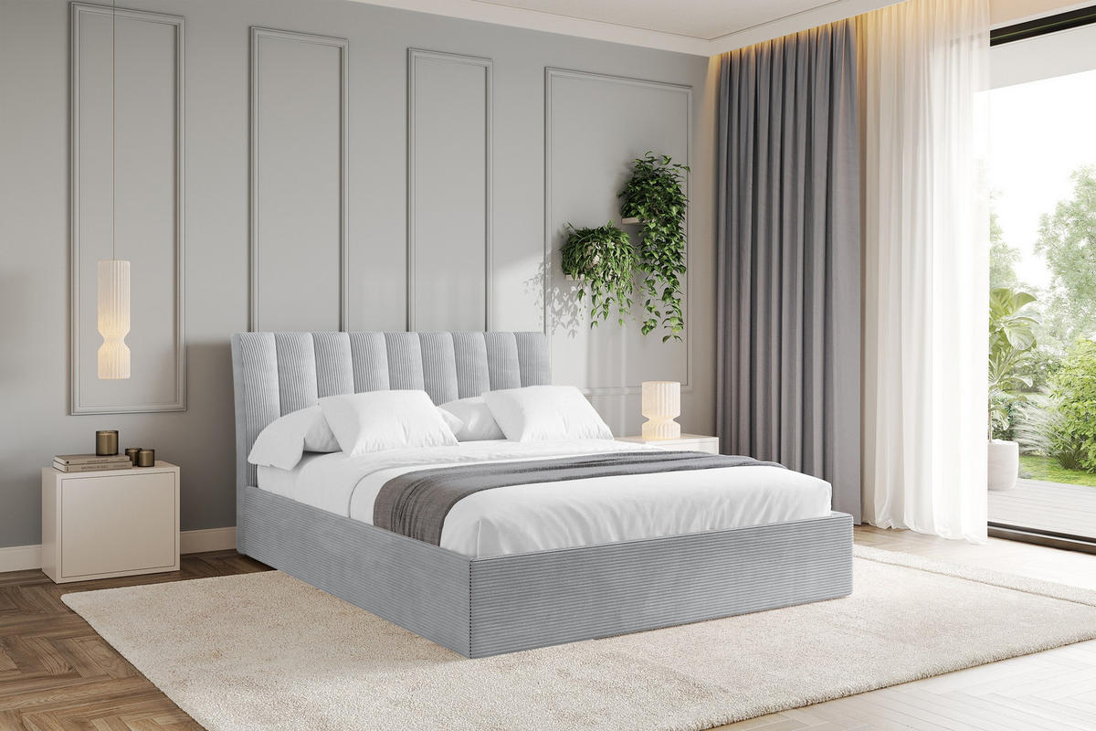 POLSTERBETT mit Bettkasten und Lattenrost, Boxbett ohne Matratze - ILAN 180x200 Grau - Alufarben, Holzwerkstoff/Textil (180/200cm) - ALTDECOR