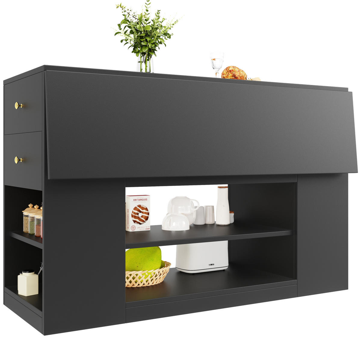 KÜCHENINSEL 140/40/90 cm aus MDF mit klappbarer Tischplatte Schwarz - Schwarz, Holzwerkstoff (140/90/70cm) - Modenvie