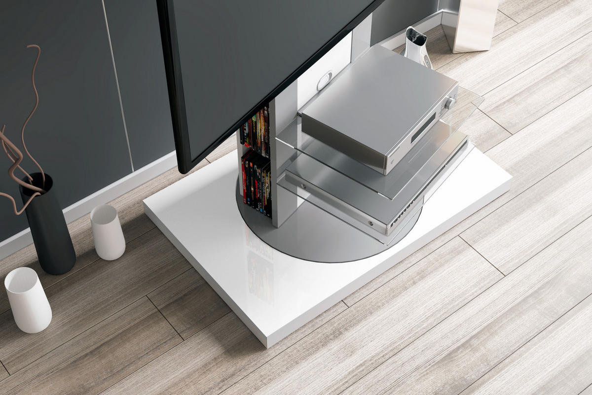 TV RACK rechteckig Weiß Hochglanz Glas 90/125/59 cm - Weiß Hochglanz, Holzwerkstoff (90/125/59cm) - designimpex