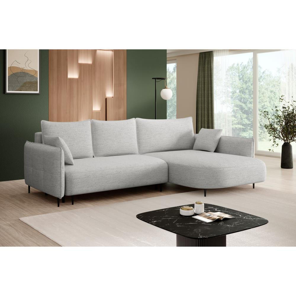 ECKSCHLAFSOFA Sycylia rechts hellgrau - Hellgrau/Schwarz, Textil (244/165cm) - Beautysofa