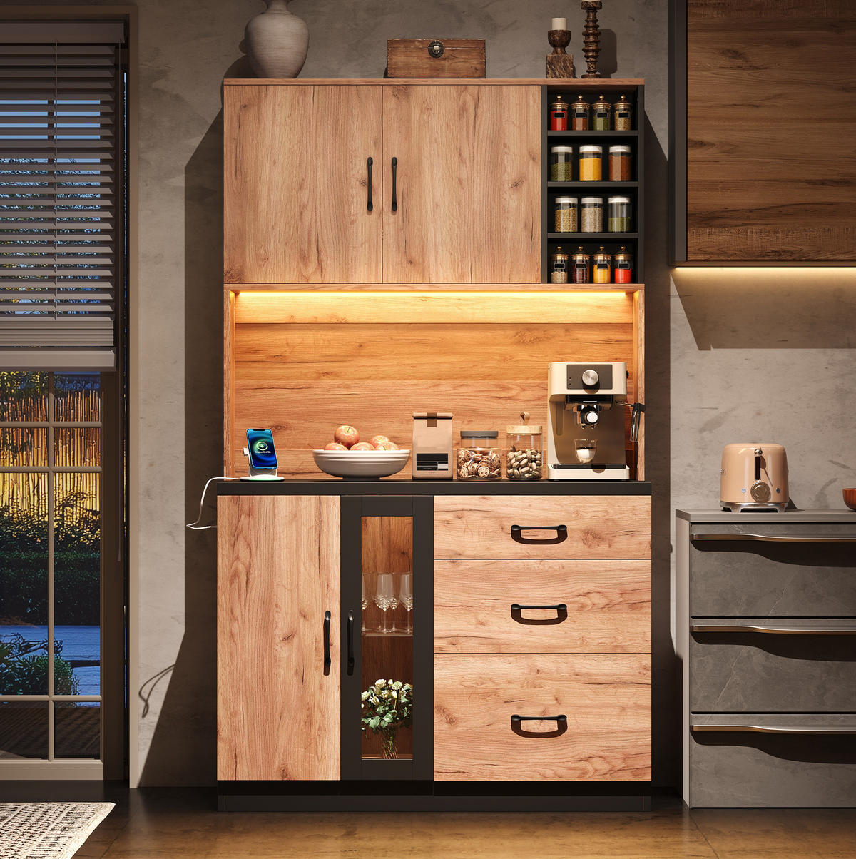 BUFFET 105/40/180 cm neutral aus MDF mit LED und Steckdose - Naturfarben, Holzwerkstoff (105/180/40cm) - OKWISH