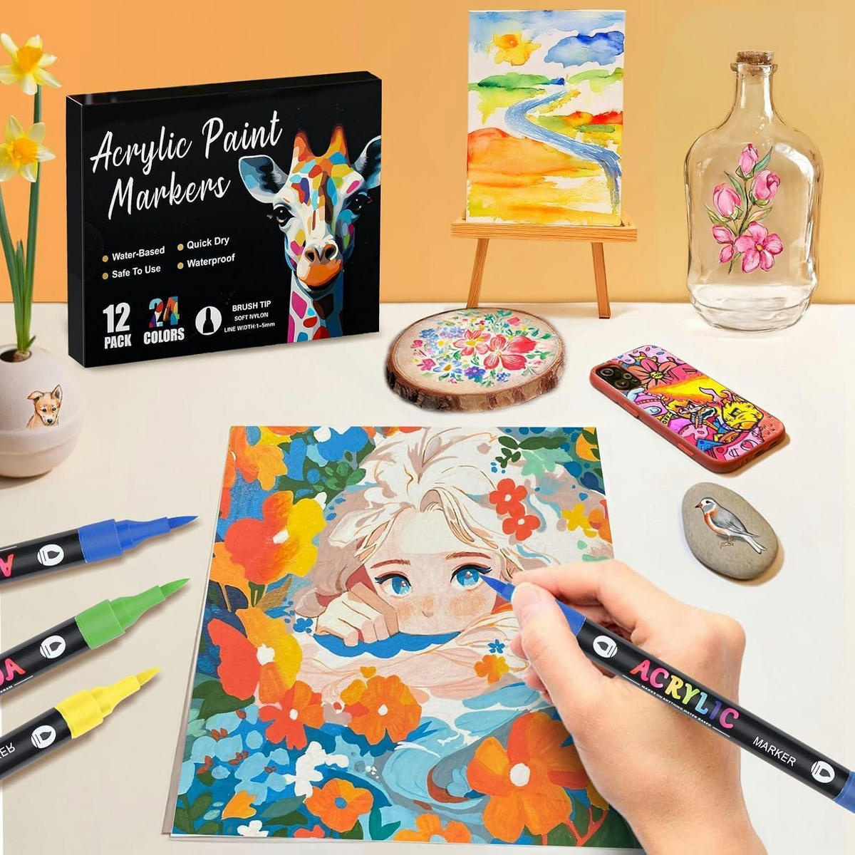 ACRYLSTIFTE 12er Set 24 Farben Doppelspitze Wasserfest - Multicolor, Kunststoff (1/1/17.5cm)