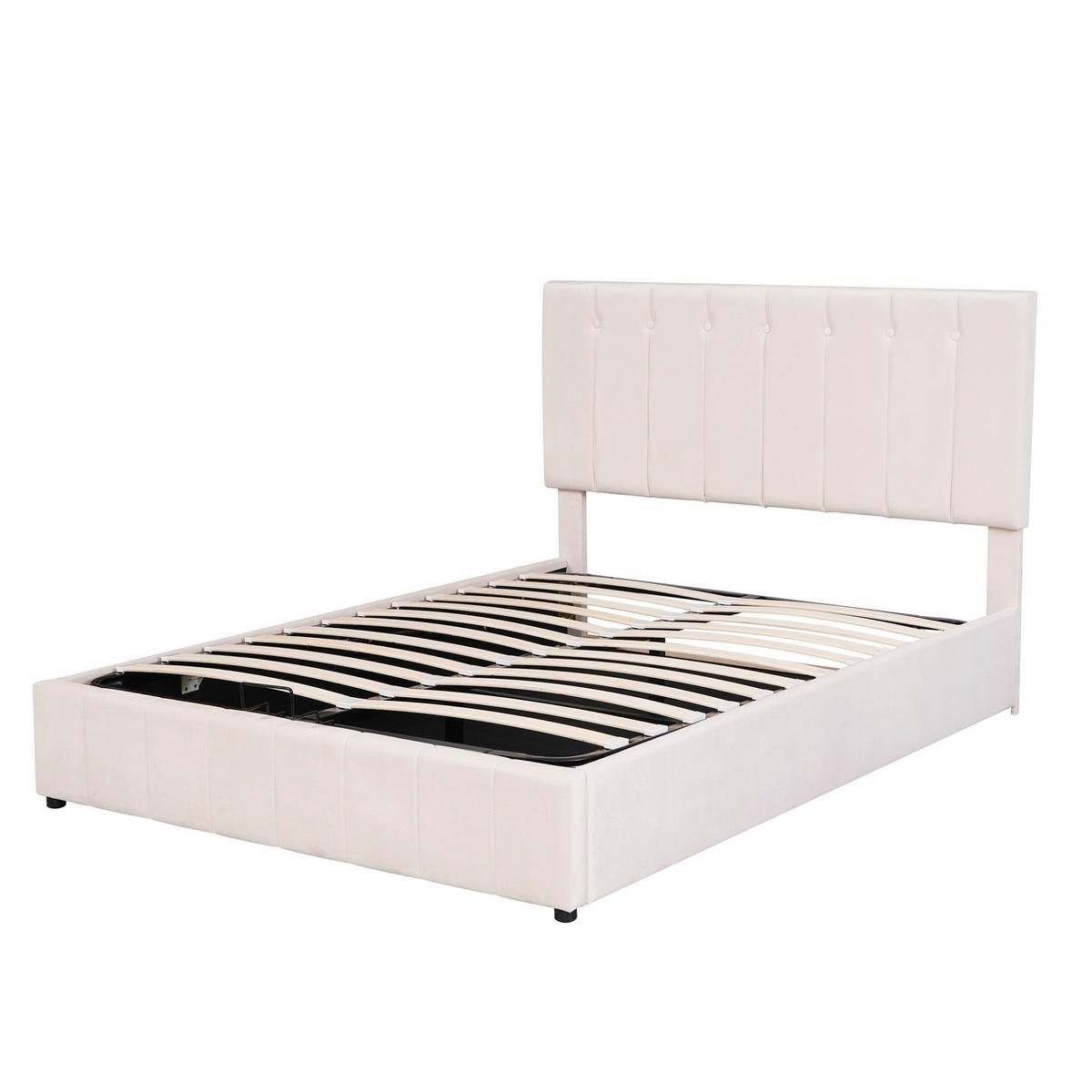 POLSTERBETT 140/200 cm Cremeweiß mit hydraulischem Bettkasten und höhenverstellbarem Kopfteil - Creme, Textil (140/200cm) - OKWISH