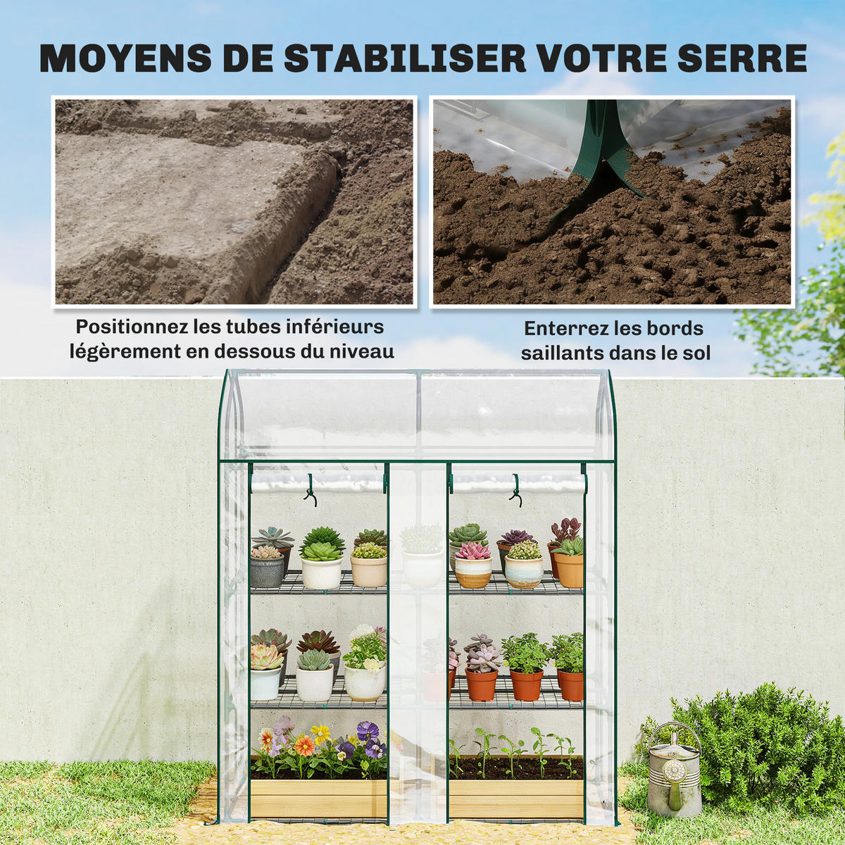 GEWÄCHSHAUS DE-12075 3-stufig mit PVC-Bâche und 2 Rolltüren Transparent - Transparent, Metall (46/165/143cm) - ComfortXL