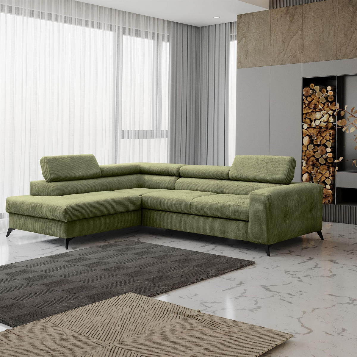 ECKSOFA Schlafsofa Amadeo In Anafi - Hellgrün, Holzwerkstoff/Textil (271/202cm) - Fun Möbel