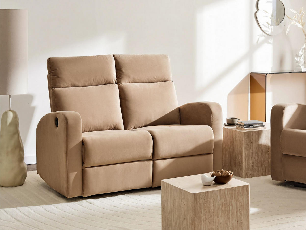 SOFA elektrisch verstellbar 2-Sitzer Samtstoff Hellbraun Verdal - Hellbraun/Braun, Textil (133/100/73cm) - Beliani