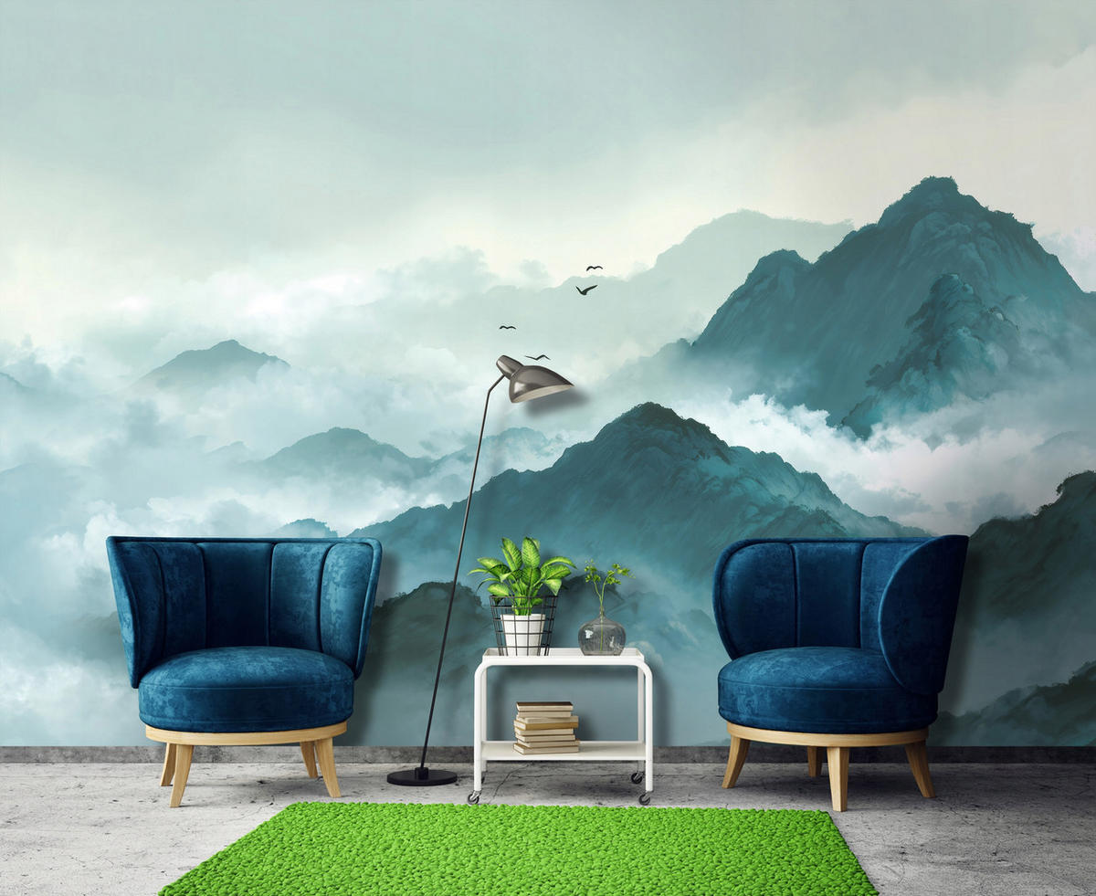 FOTOTAPETE Gebirge Nebel Grün 250x175 cm - Multicolor, Papier (250/175cm) - Wallarena