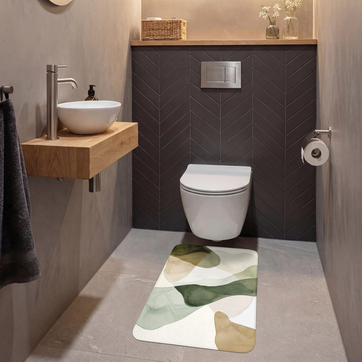 WC-VORLEGER Japandi - Abstrakt - Grün WC Teppich 50x80 cm - Grün, Kunststoff/Textil (50/1cm) - OnlyWow
