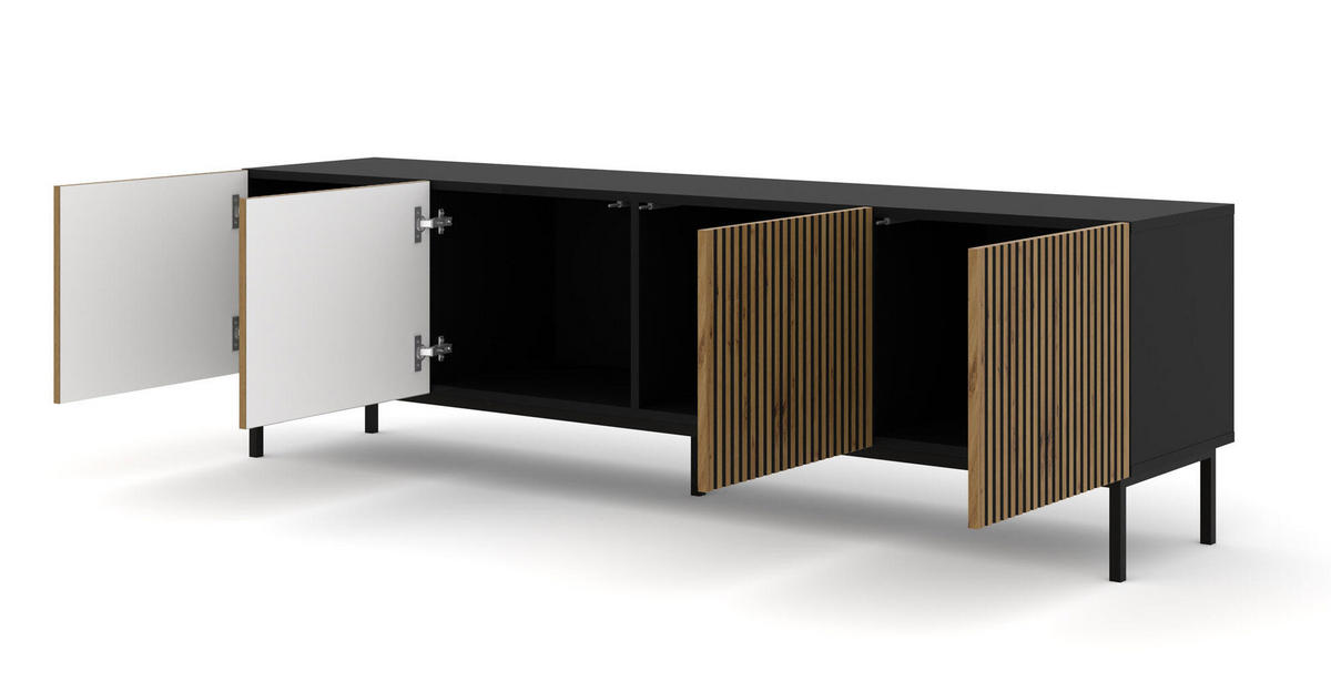 TV-LOWBOARD SCHWARZ - Beige/Schwarz, Holzwerkstoff (200/58/42cm) - FURNLUX