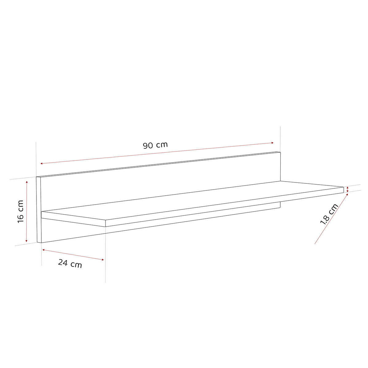 HÄNGEREGAL VALERIO 90/24/16 cm Weiß - Weiß, Holzwerkstoff (90/16/24cm) - Idohome