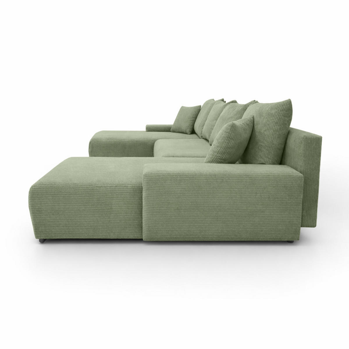 ECKSOFA U-Form Livorno Schlaffunktion Cord-Stoff Hellgrün - Chromfarben/Schwarz, Holz/Kunststoff (348/93/188cm) - Kaiser Möbel
