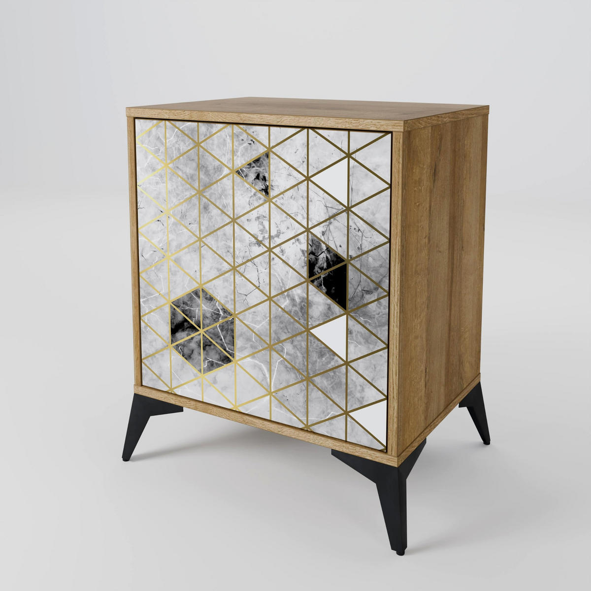 SIDEBOARD ASHEN ARIA, Eichefarben, 57,5x42x67,5 cm, Schwarze Metall-Rahmenfüße - Eichefarben/Multicolor, Holzwerkstoff/Metall (57.5/67.5/42cm) - SpaceRebels