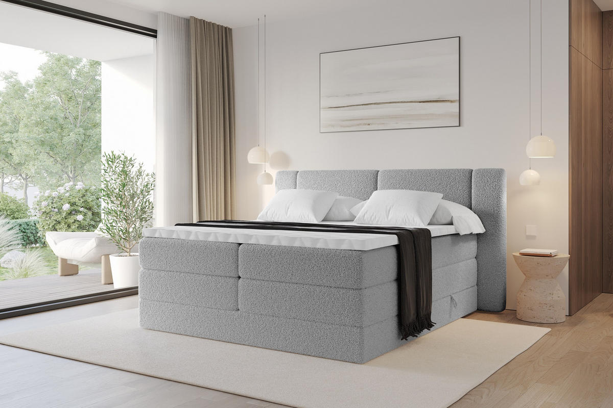 BOXSPRINGBETT mit Matratze H3/H4 - EVON KING - 140x200 cm Hellgrau - Hellgrau, Holzwerkstoff (140/200cm) - ALTDECOR