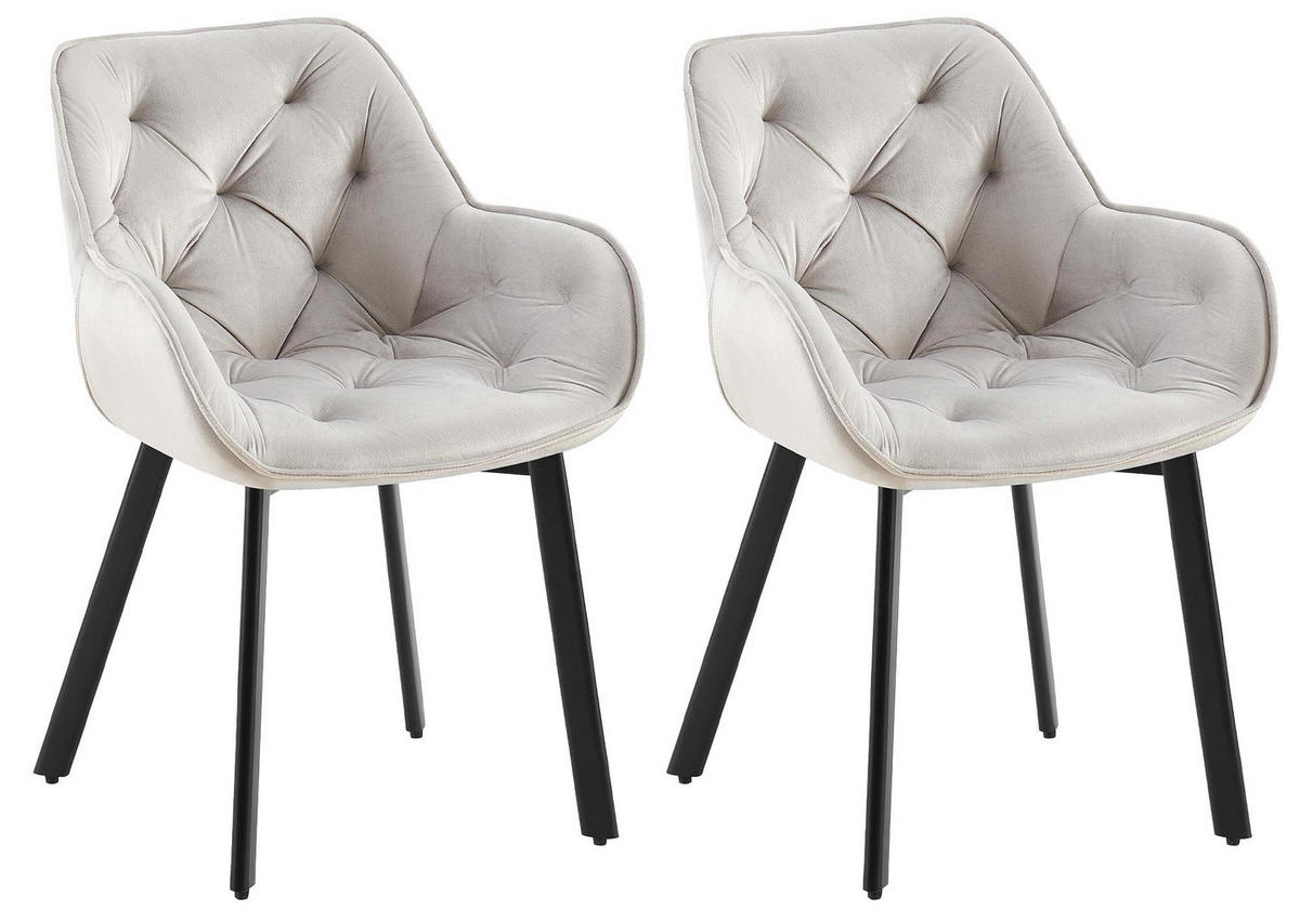 ARMLEHNENSTUHL 2er Set Samt Grau - Schwarz/Grau, Textil/Metall (57/84/62cm) - CLP