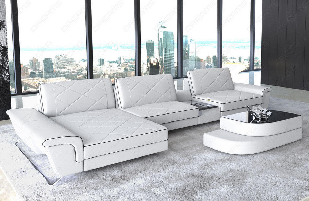 LEDERSOFA Bari L - Schwarz/Weiß, Leder (197/369cm) - Sofa Dreams