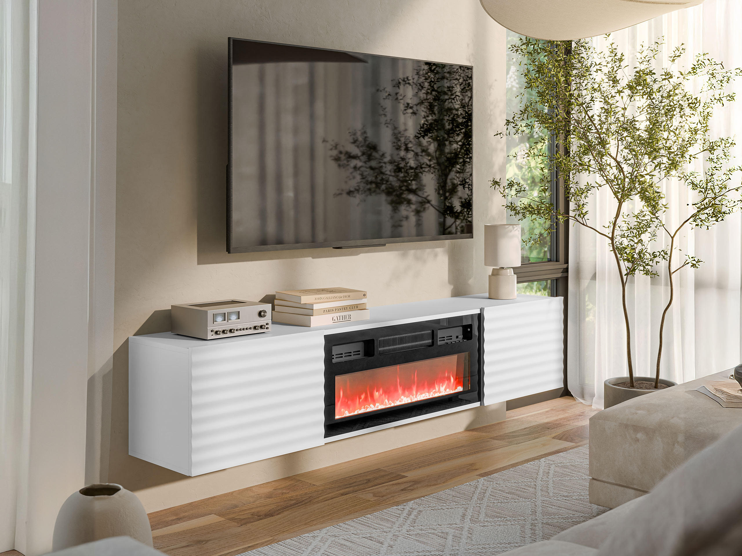 TV-LOWBOARD Tula mit Kamin - Weiß, Holzwerkstoff (183/37/35cm) - MIRJAN24