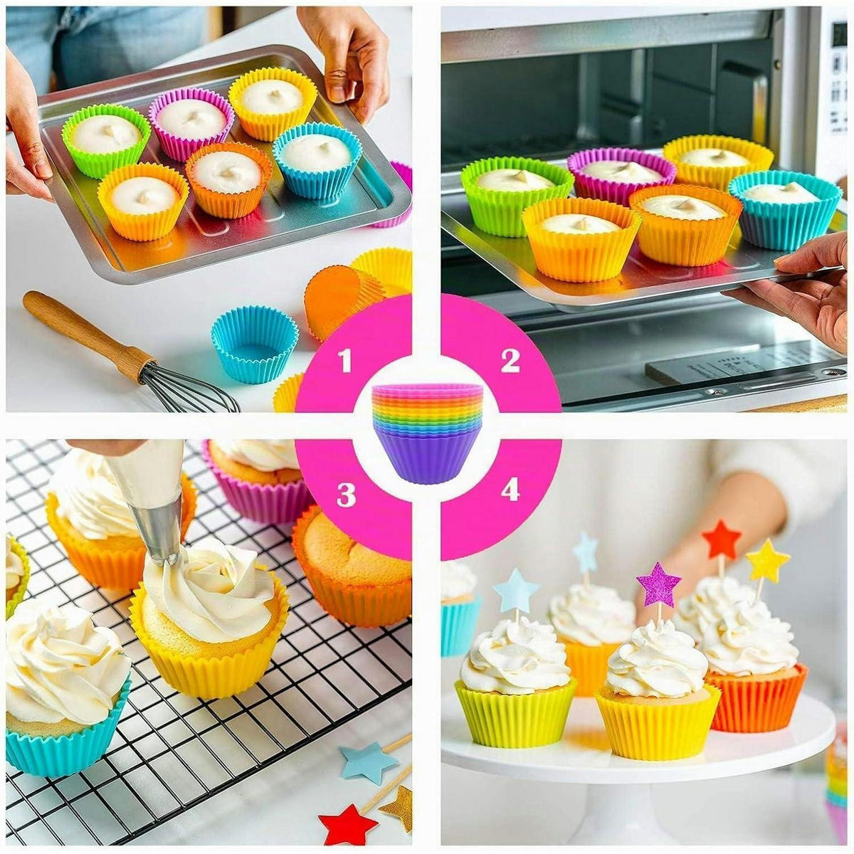 MUFFINFORMEN Silikon 12 Stück Set - Violett, Kunststoff (4.5/3.5/7cm)