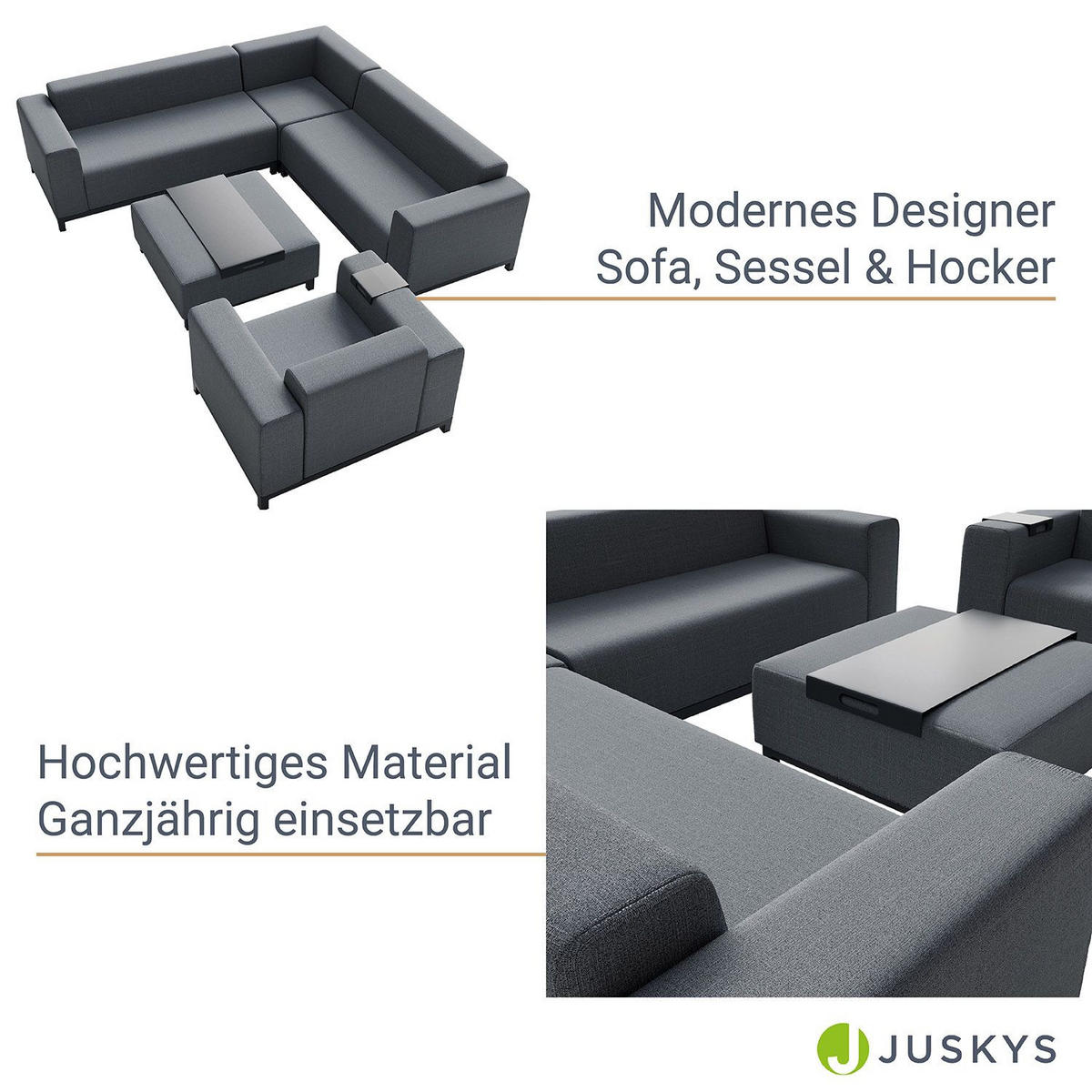 LOUNGEGARNITUR Sorano anthrazit inkl. Tabletts - Anthrazit, Metall - Juskys