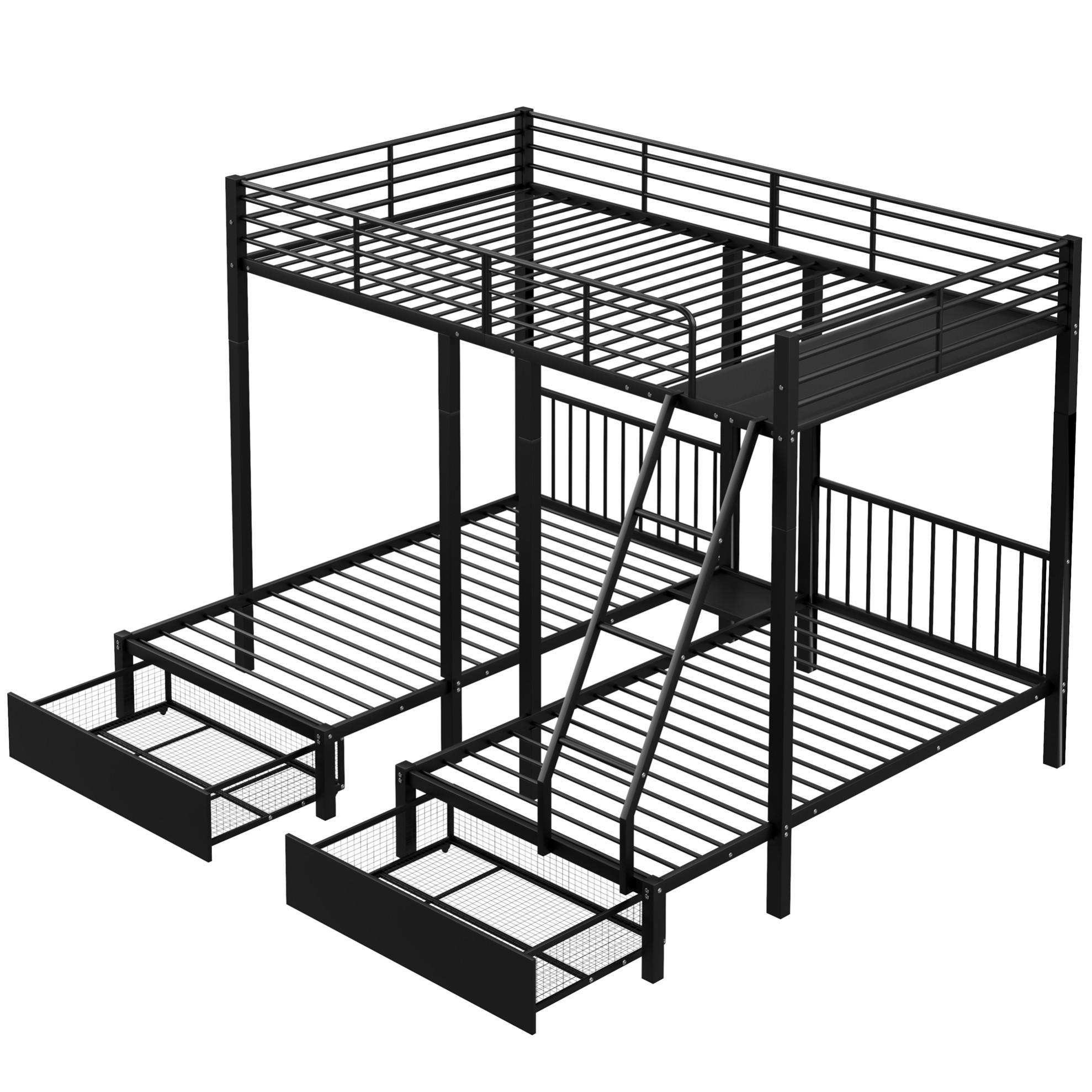 ETAGENBETT 140/200 cm schwarz aus Metall mit 2 Schubladen teilbar - Schwarz, Metall (140/200cm) - OKWISH